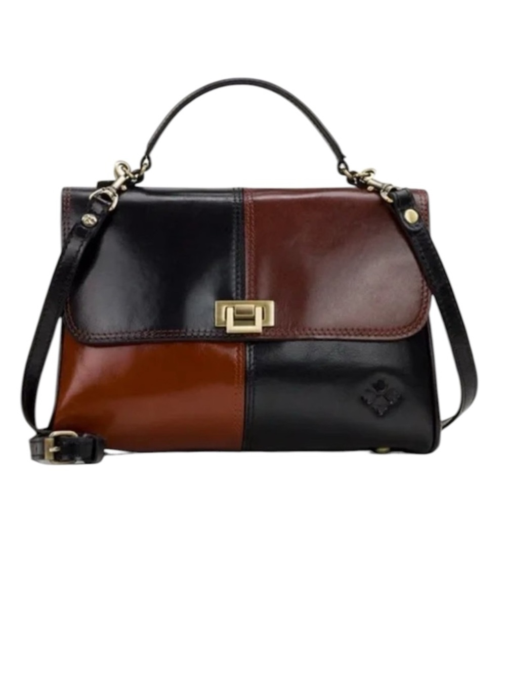 Patricia Nash Yoeky Colorblock Black British Tan Leather Top Handle Satchel